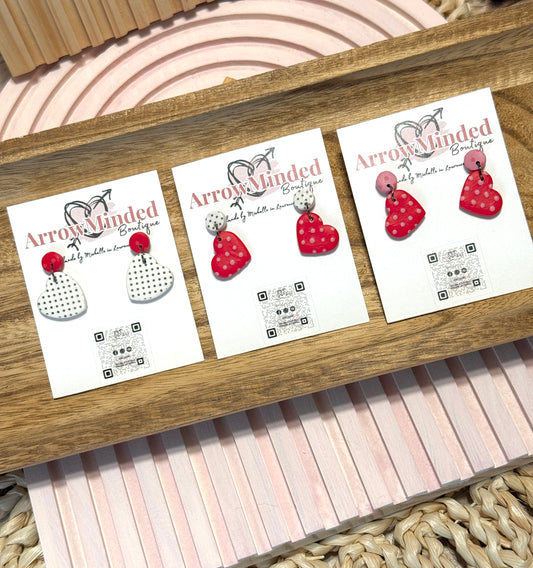 Handmade Polka-Dot Heart Dangles