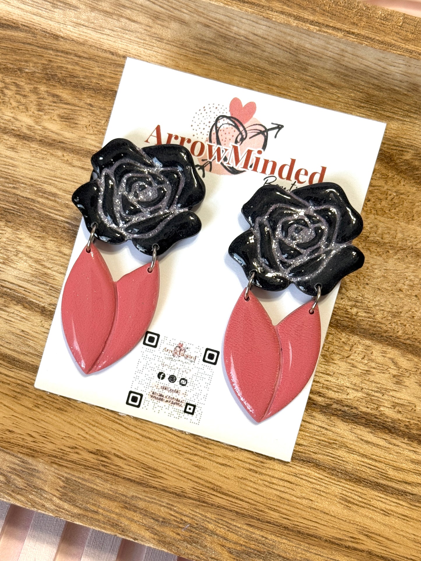 Handmade Black Rose Dangles