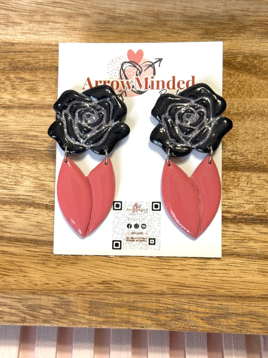Handmade Black Rose Dangles