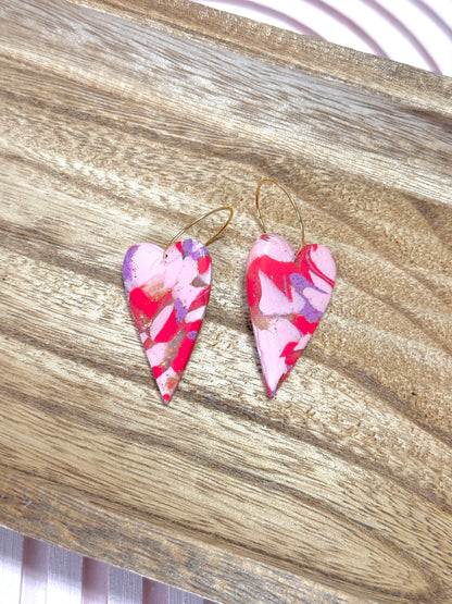 Handmade Crimson & Charm Heart Hoops