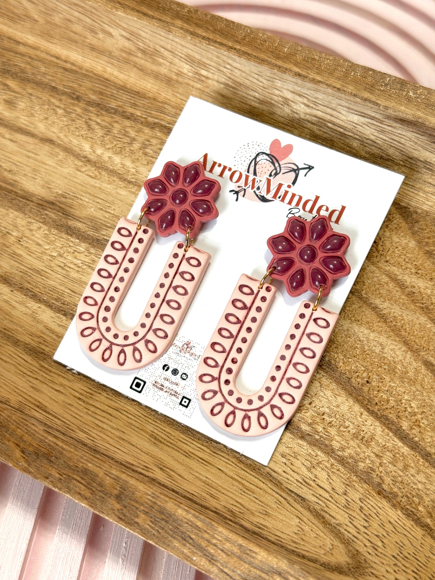 Handmade Vintage Pink Boho Arch Earrings