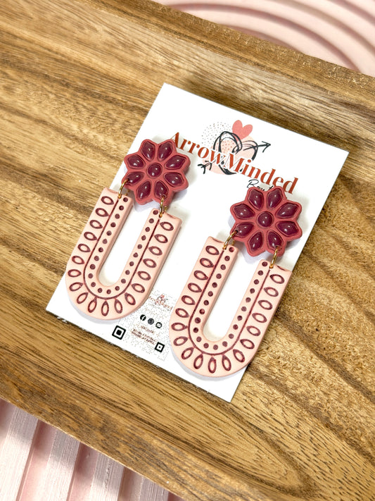 Handmade Vintage Pink Boho Arch Earrings