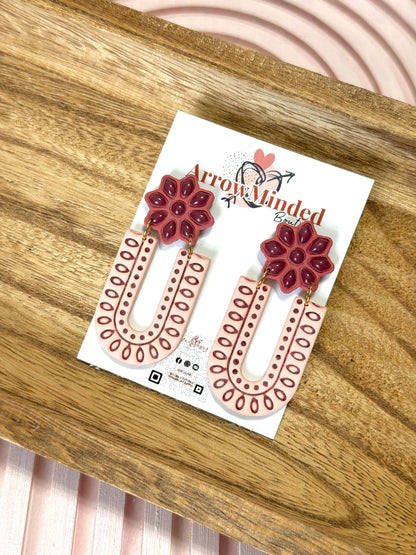 Handmade Vintage Pink Boho Arch Earrings