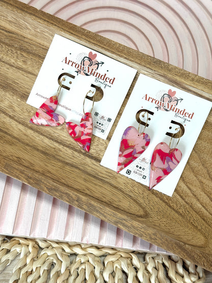 Handmade Crimson & Charm Heart Hoops