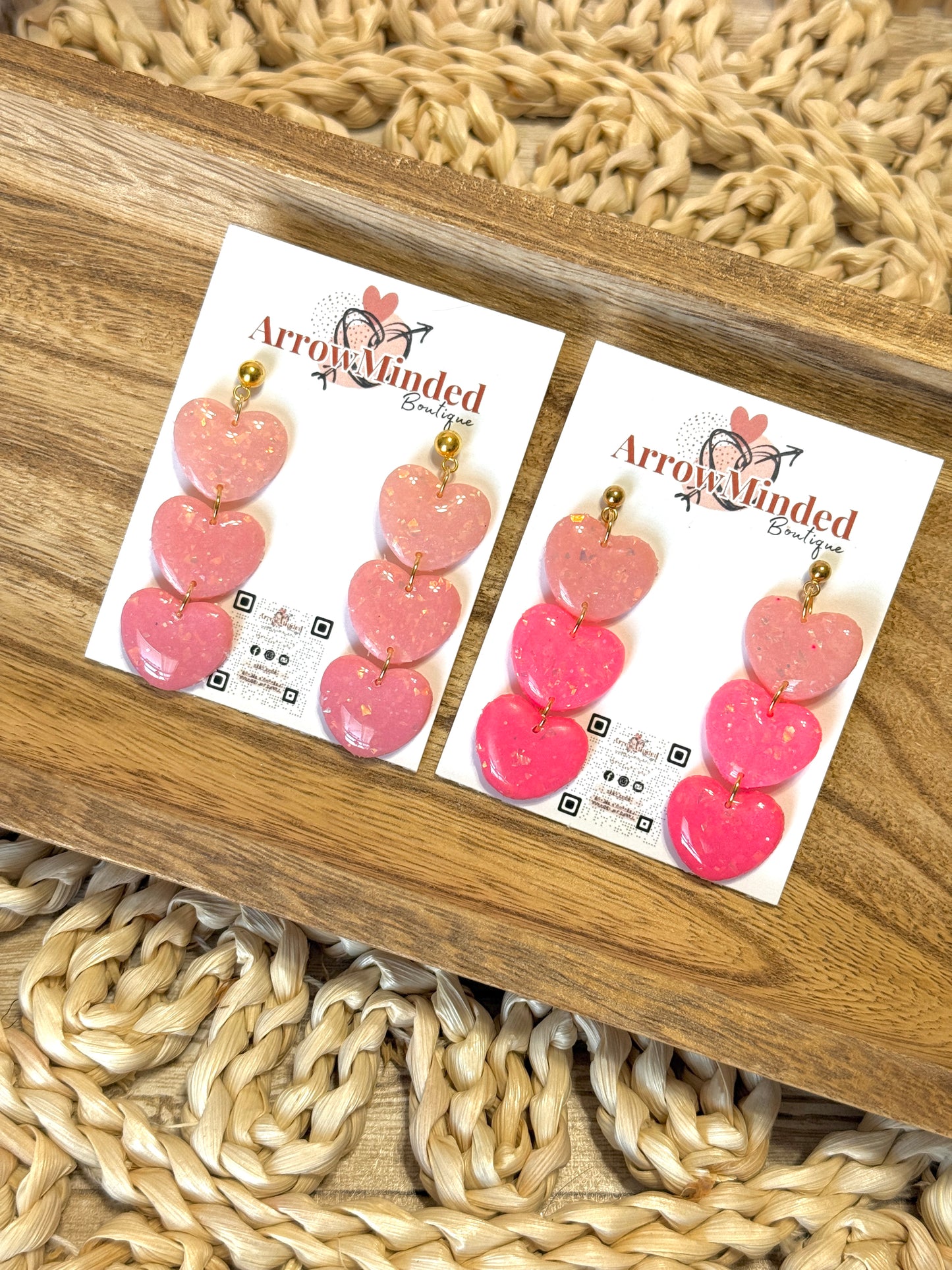Handmade Pink Opal Heart Dangles