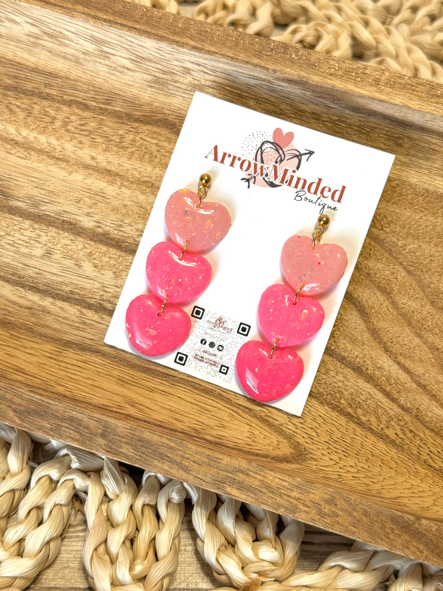 Handmade Pink Opal Heart Dangles