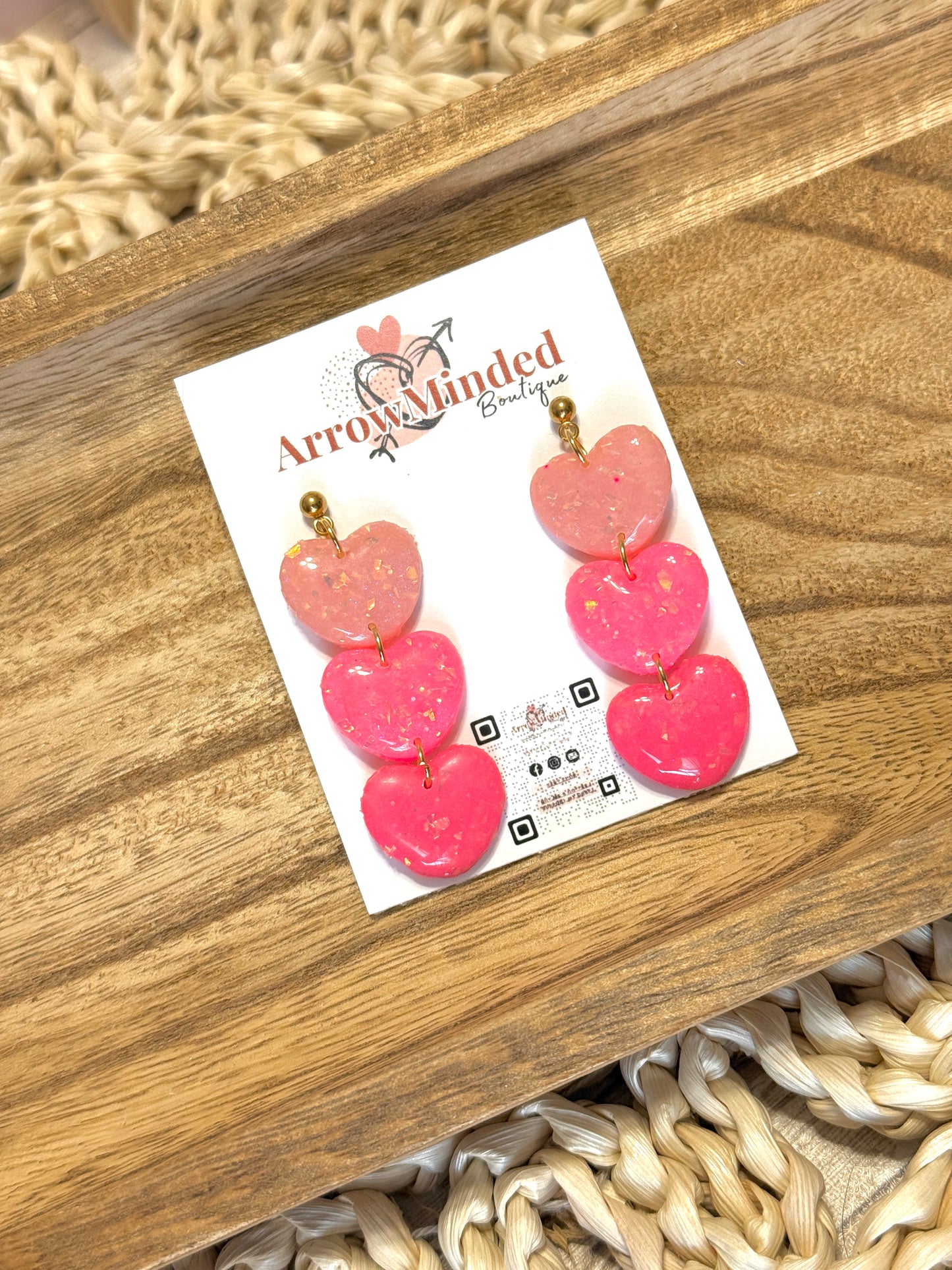 Handmade Pink Opal Heart Dangles