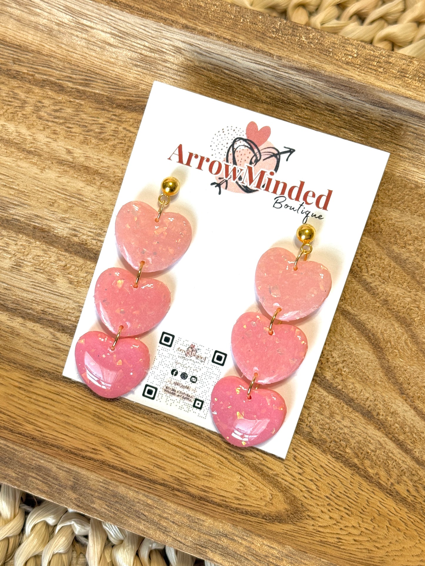 Handmade Pink Opal Heart Dangles