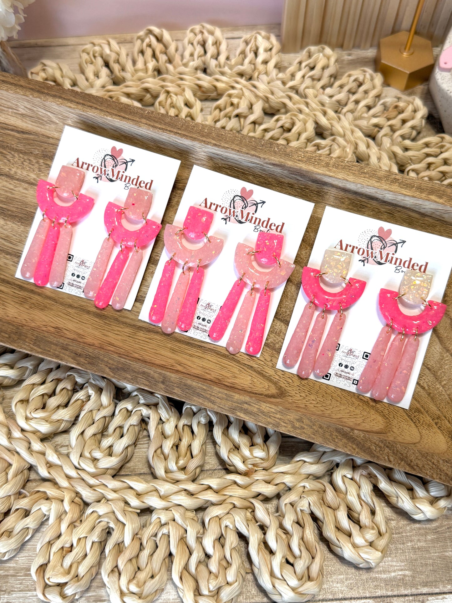 Handmade Pink Opal Arch Dangles