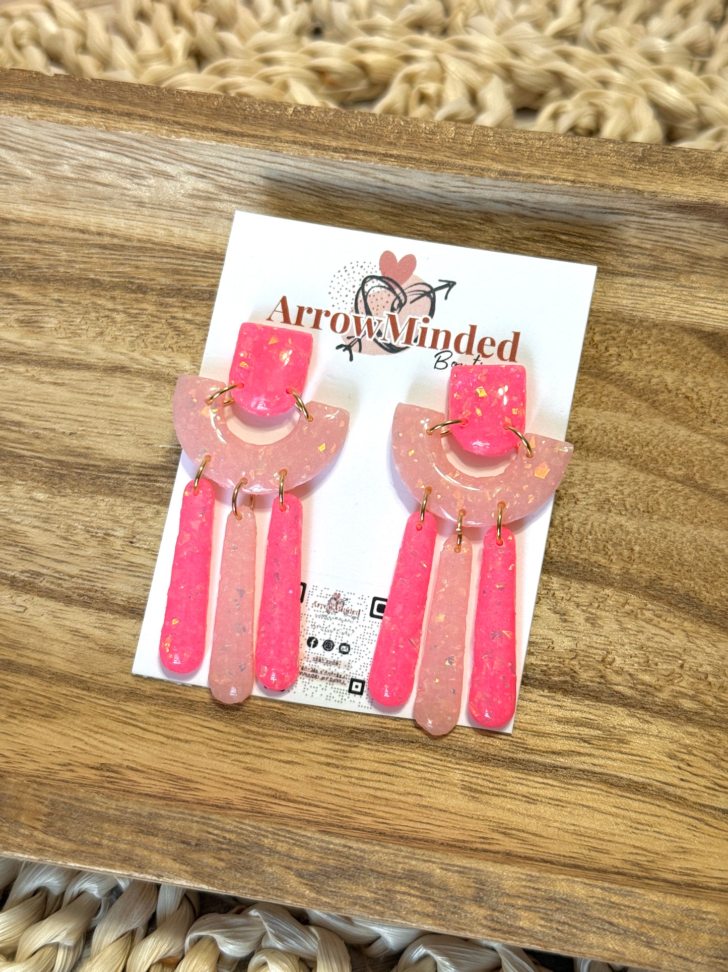 Handmade Pink Opal Arch Dangles