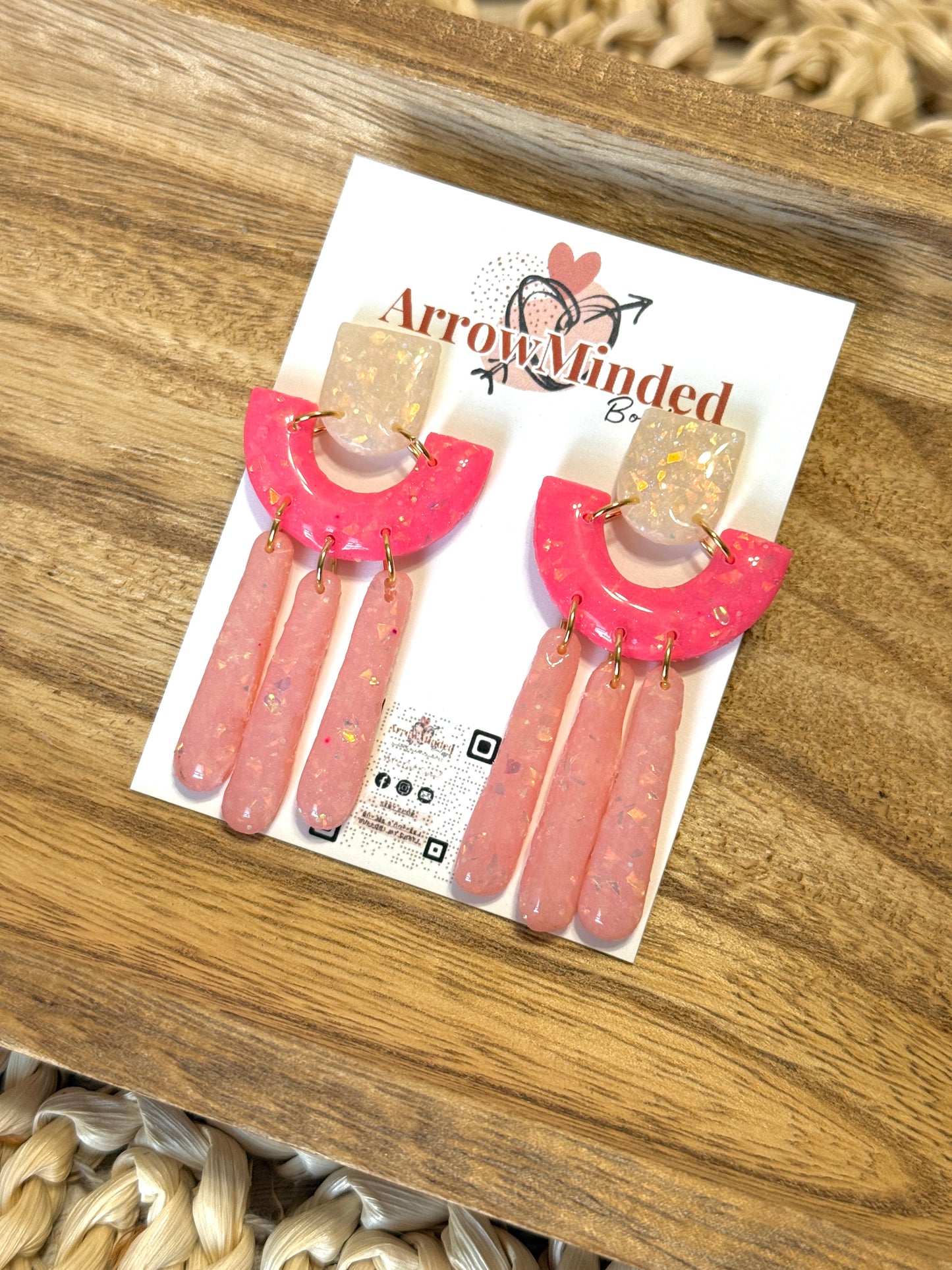 Handmade Pink Opal Arch Dangles