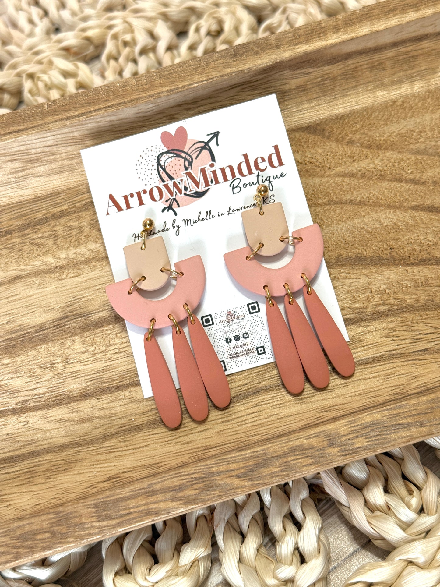 Handmade Clay & Bloom Arched Earrings