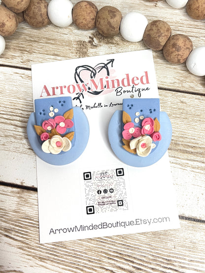 Handmade Blue Organic Floral Stud Earrings