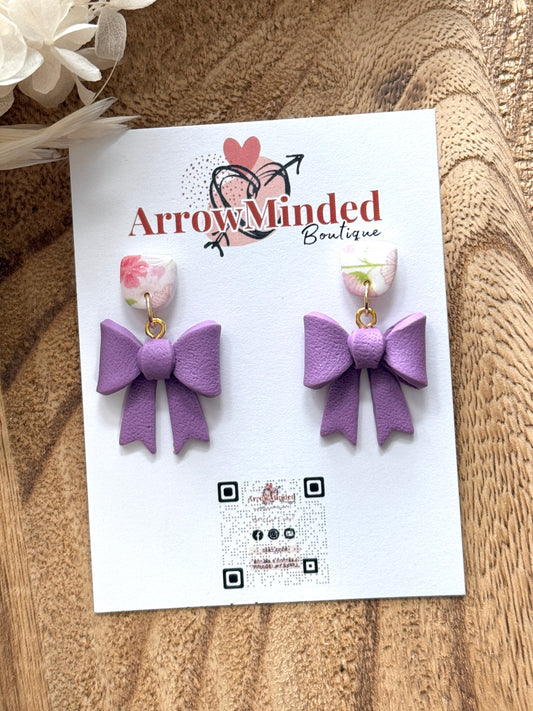Handmade Spring-Time Purple Bow Dangles