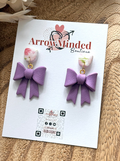 Handmade Spring-Time Purple Bow Dangles
