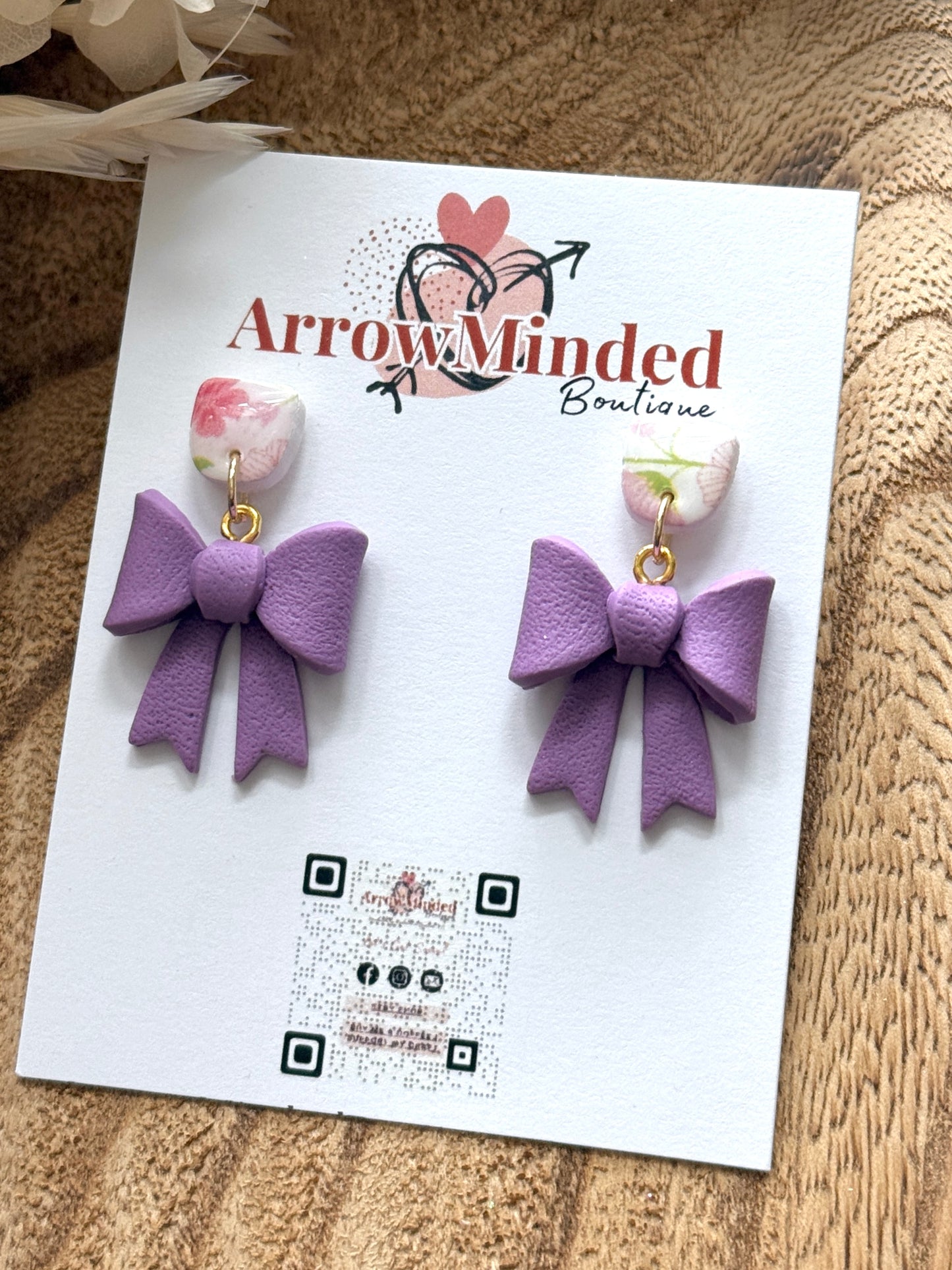 Handmade Spring-Time Purple Bow Dangles