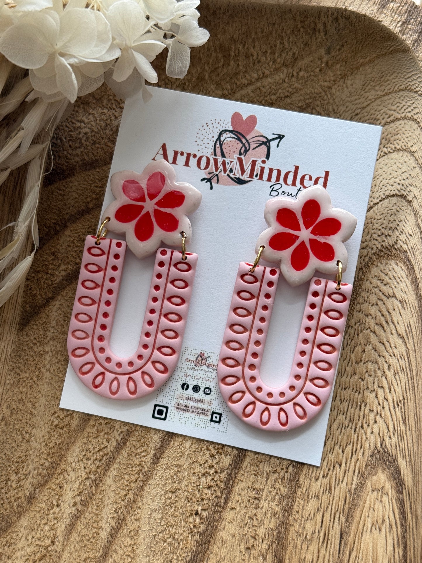 Handmade Vintage Pink Boho Arch Earrings