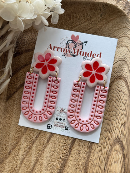 Handmade Vintage Pink Boho Arch Earrings