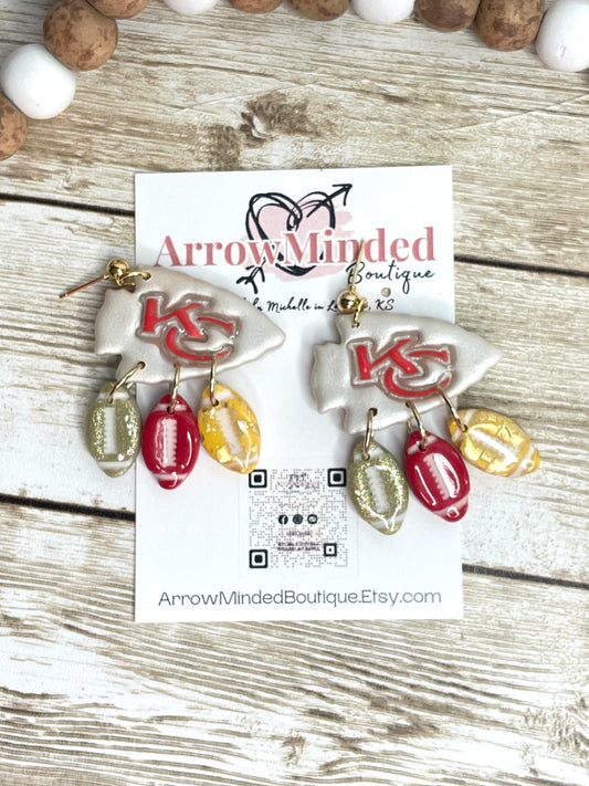 Handmade Kansas City Arrowhead Football Dangles