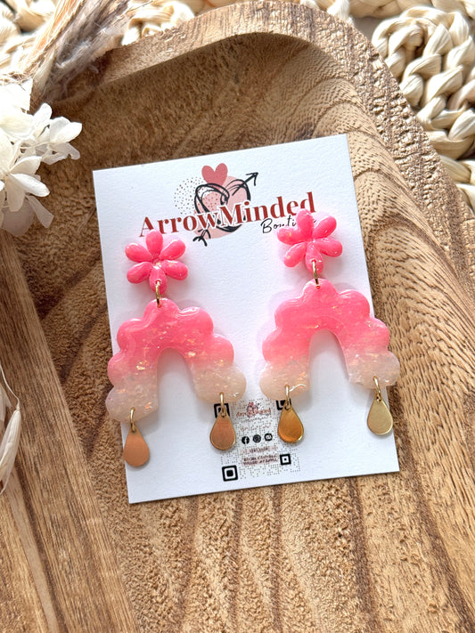Handmade Pink Floral Opal Arch Dangles