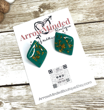 Handmade Green Marquis Shape Stud Earrings
