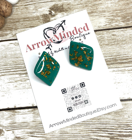 Handmade Green Marquis Shape Stud Earrings