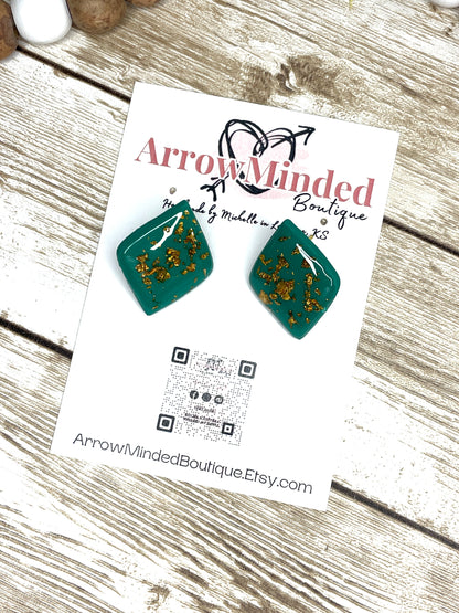 Handmade Green Marquis Shape Stud Earrings