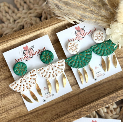 Handmade Boho Green & White Gold Dangles