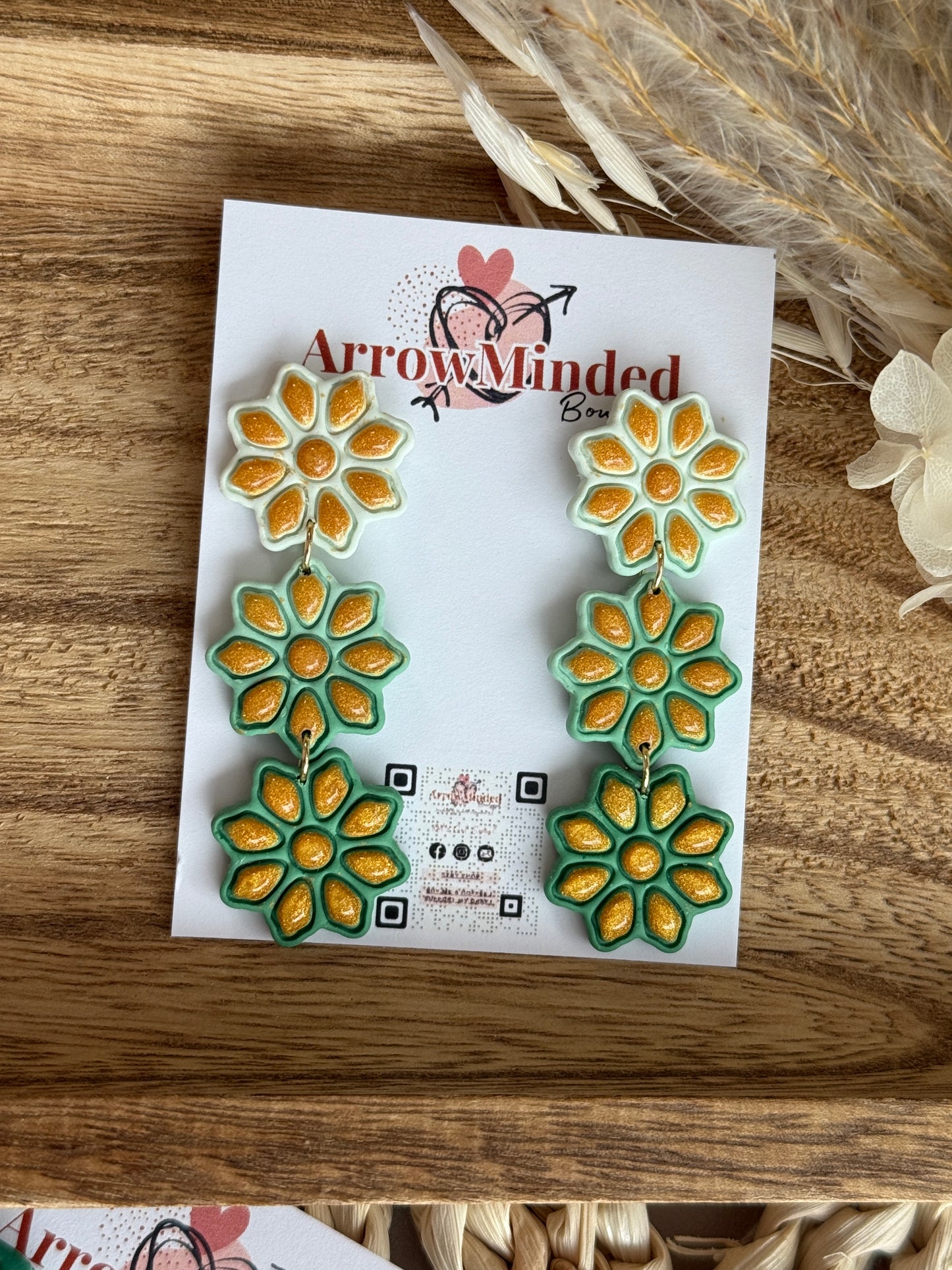 Handmade White to Green Gold Petal Floral Earrings