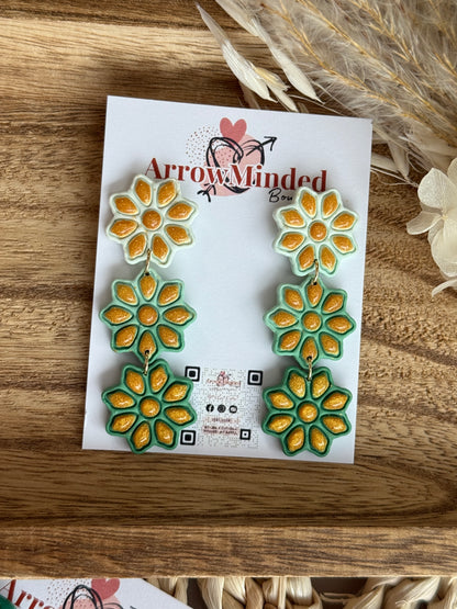 Handmade White to Green Gold Petal Floral Earrings
