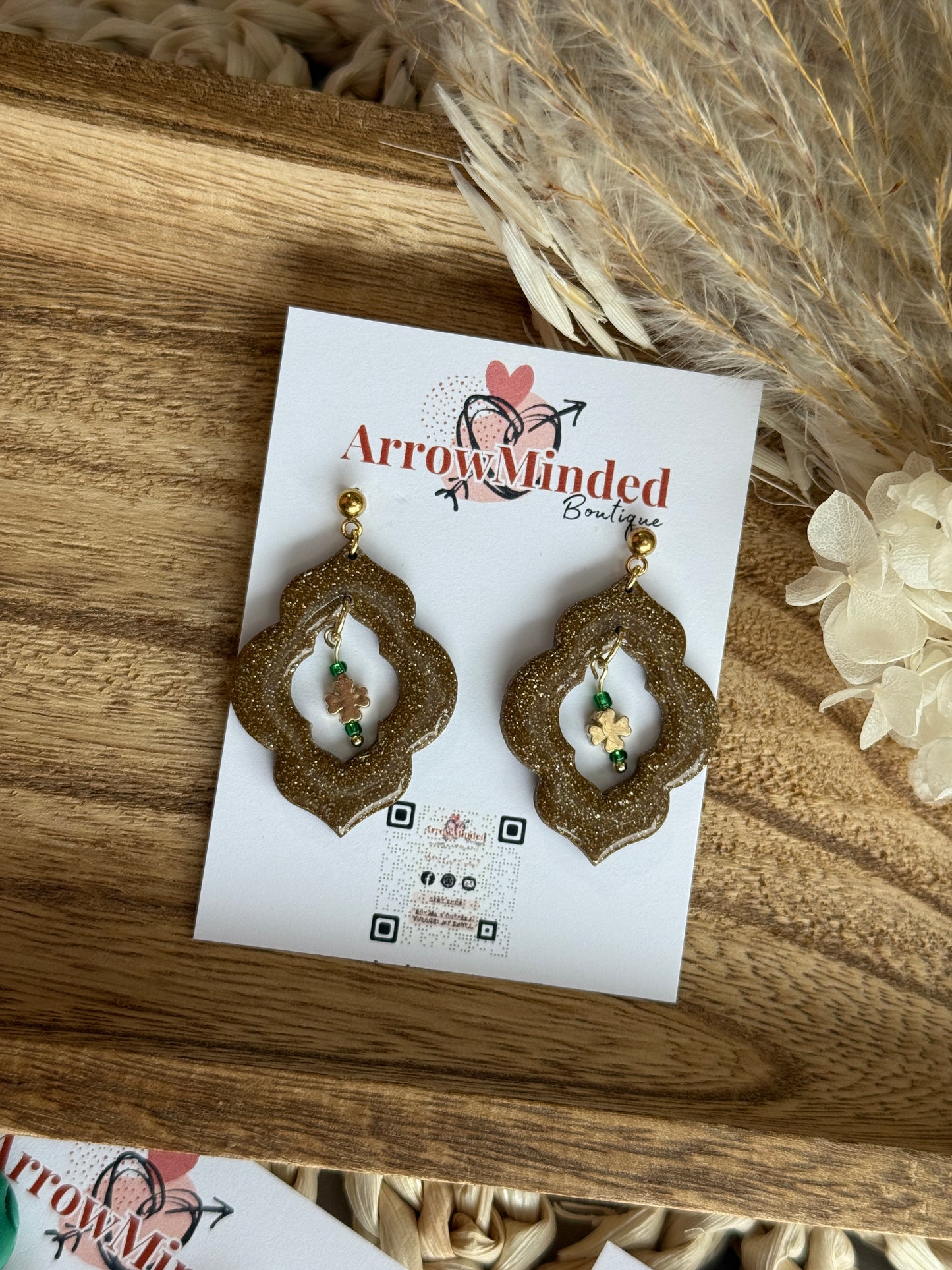 Handmade St. Patrick's Day Inspired Gold Clover Dangles