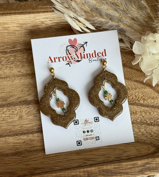 Handmade St. Patrick's Day Inspired Gold Clover Dangles