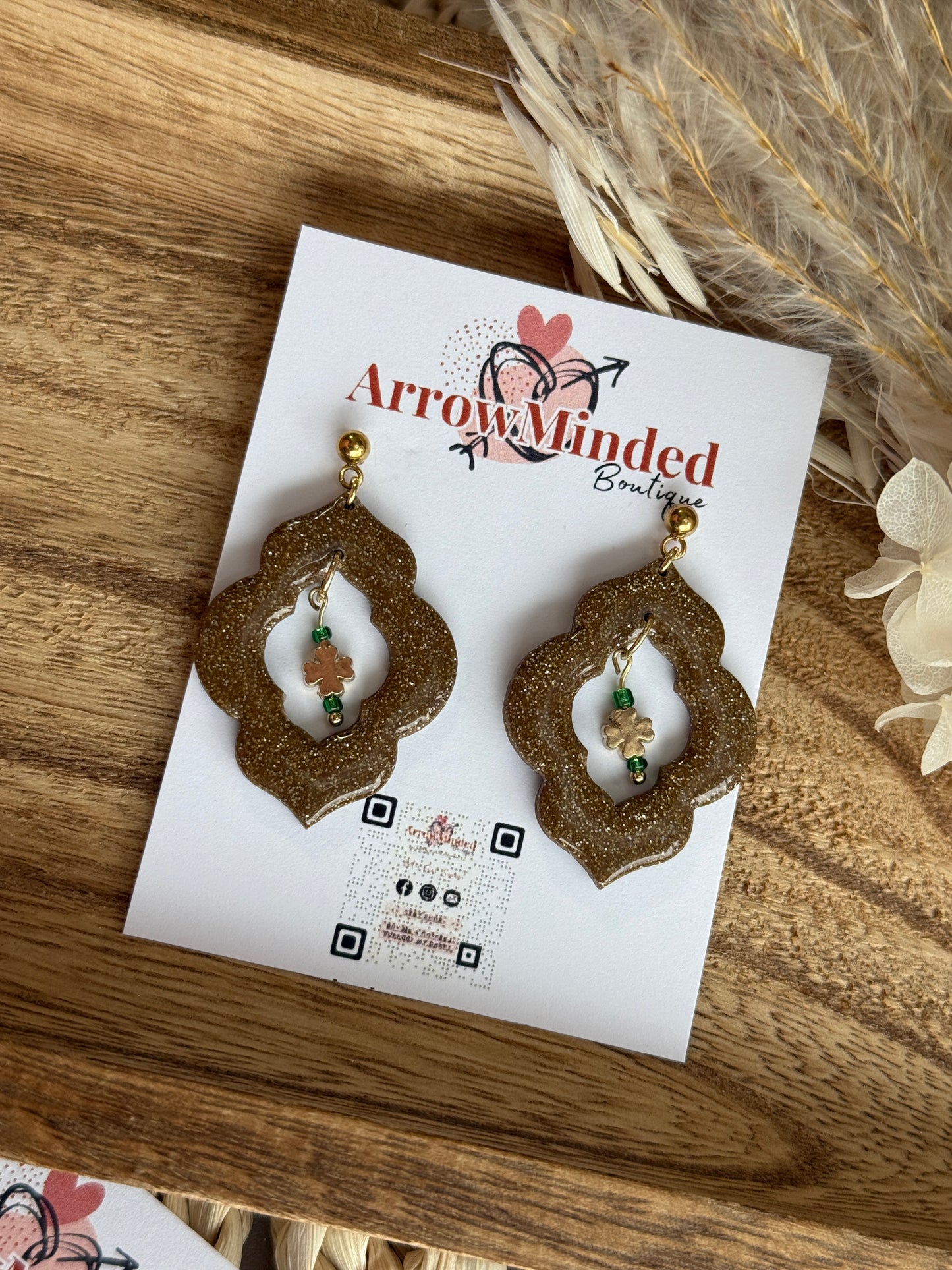 Handmade St. Patrick's Day Inspired Gold Clover Dangles