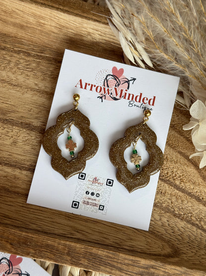 Handmade St. Patrick's Day Inspired Gold Clover Dangles
