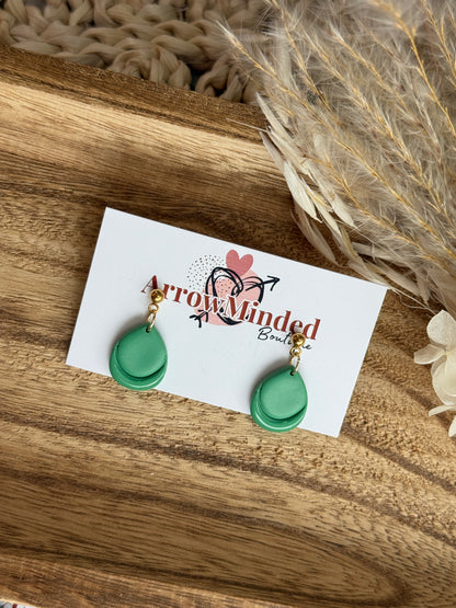 Handmade Green and Gold Teardrop Earrings
