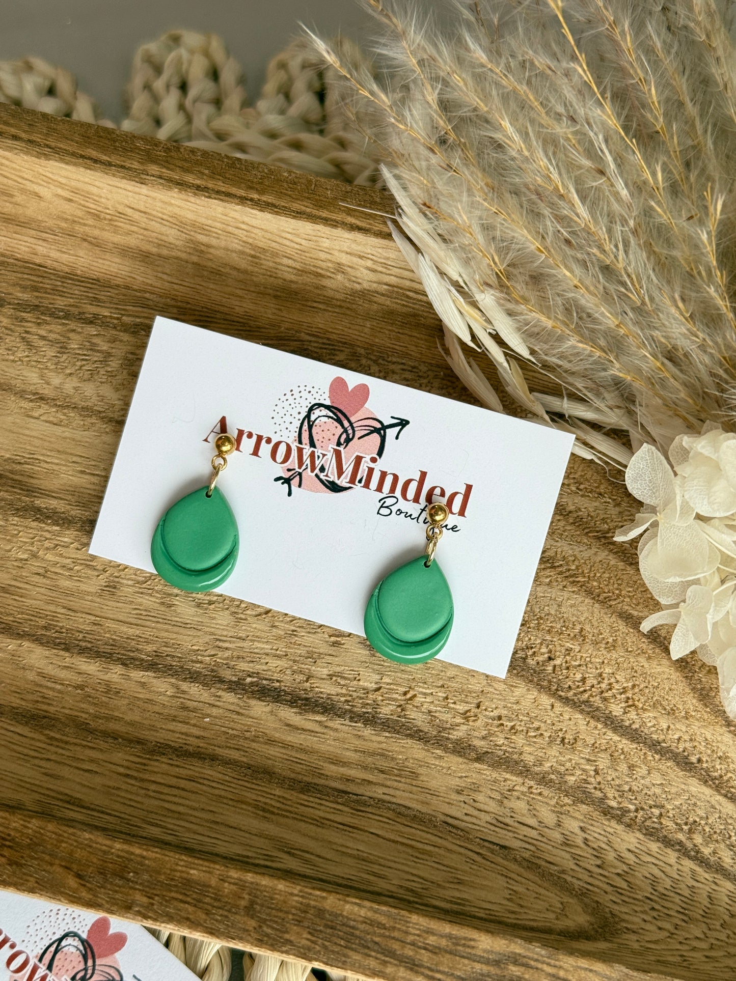 Handmade Green and Gold Teardrop Earrings