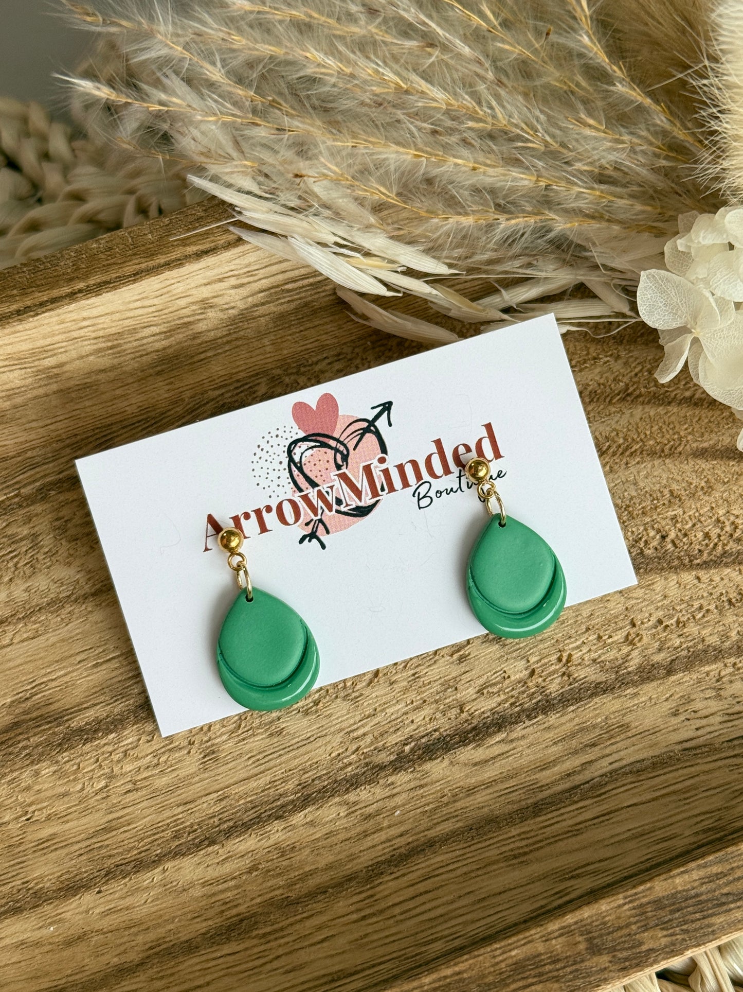 Handmade Green and Gold Teardrop Earrings