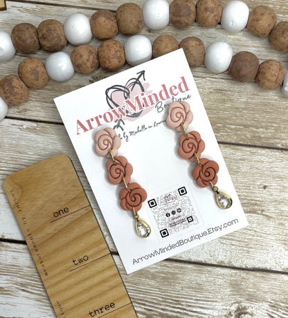 Handmade Peachy Rose Dangle Earrings