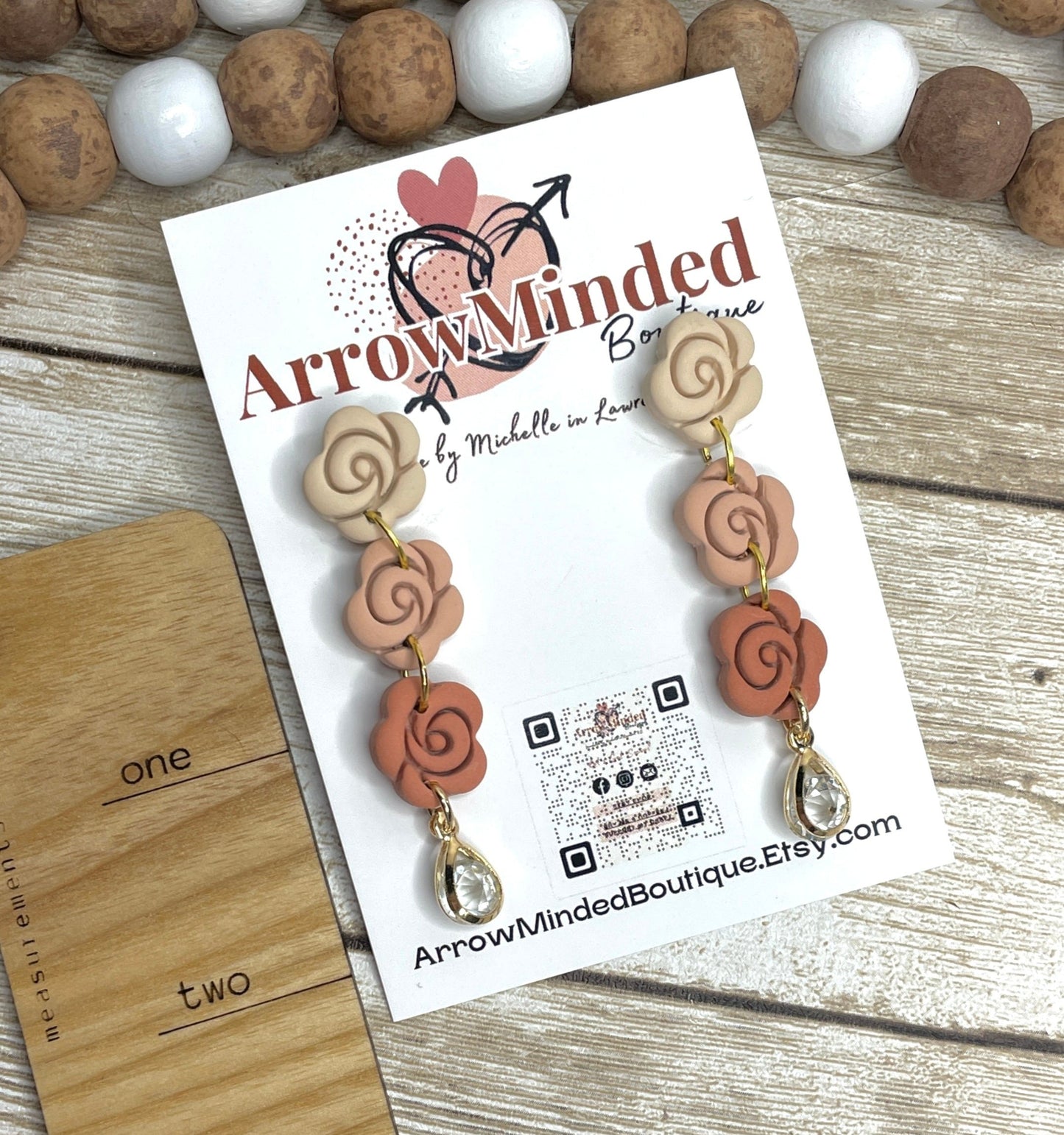 Handmade Peachy Rose Dangle Earrings