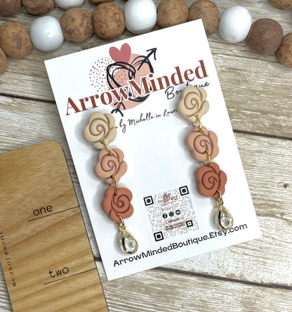 Handmade Peachy Rose Dangle Earrings