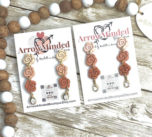 Handmade Peachy Rose Dangle Earrings