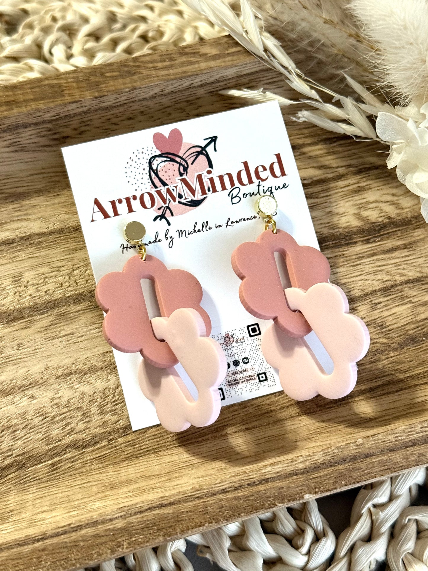 Handmade Blush & Terra Scallop Linked Earrings
