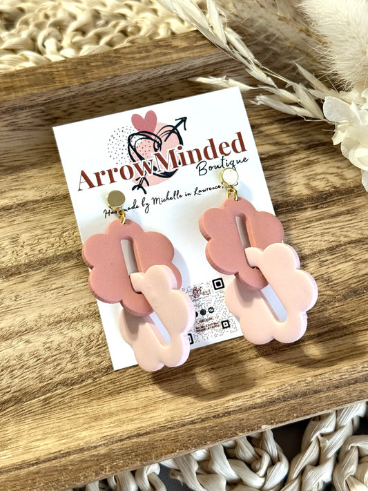 Handmade Blush & Terra Scallop Linked Earrings
