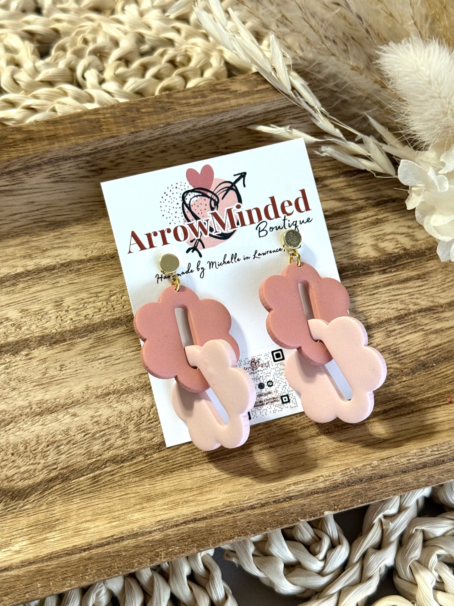 Handmade Blush & Terra Scallop Linked Earrings