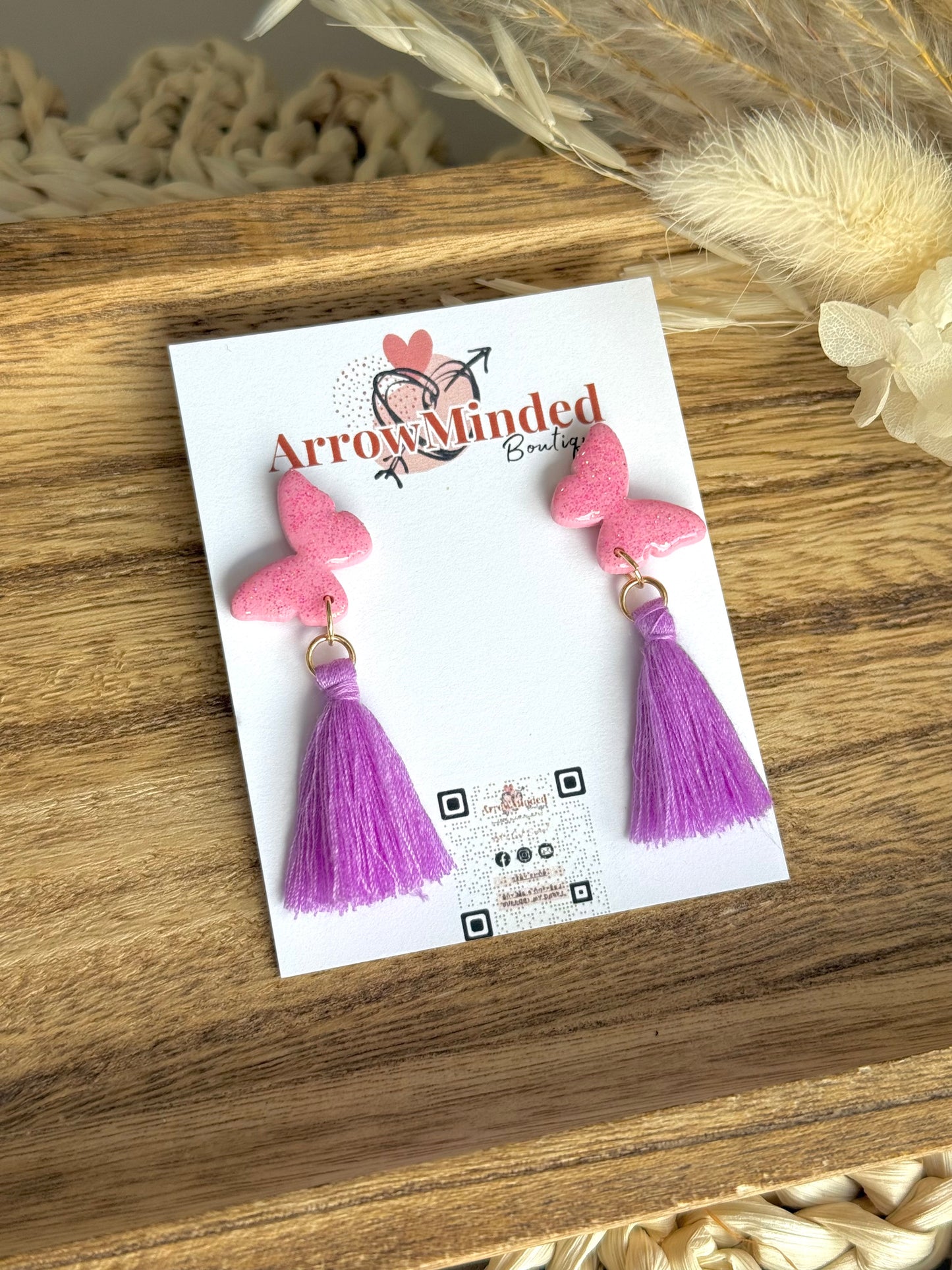 Handmade Pink Flutter & Fringe Earrings