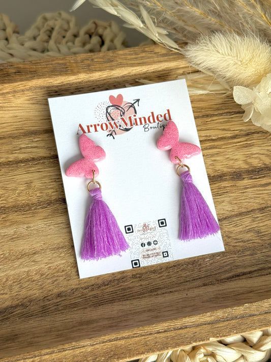 Handmade Pink Flutter & Fringe Earrings