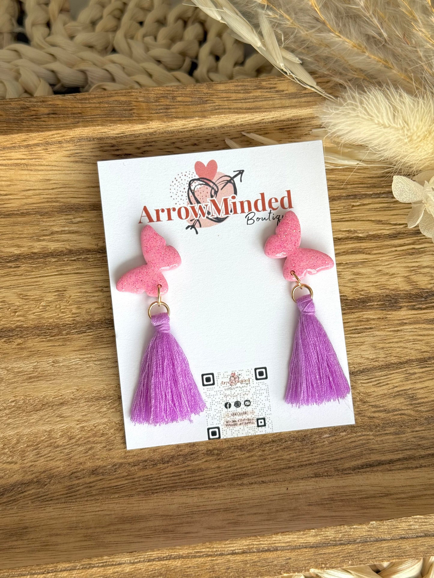 Handmade Pink Flutter & Fringe Earrings