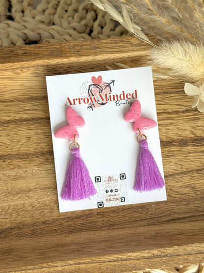 Handmade Pink Flutter & Fringe Earrings