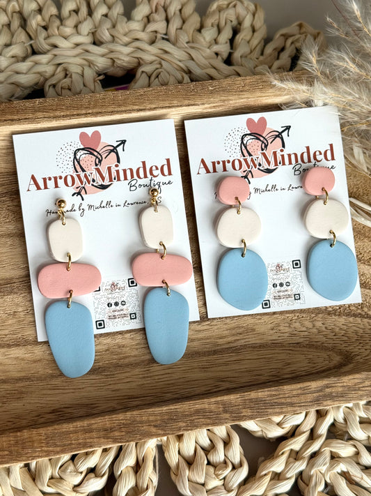 Handmade Clay & Bloom Pebble Earrings