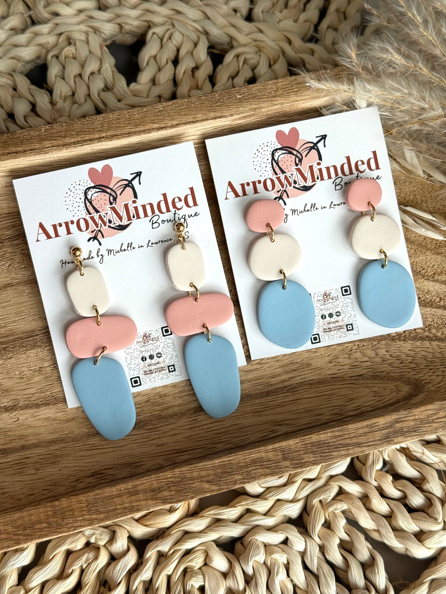 Handmade Clay & Bloom Pebble Earrings
